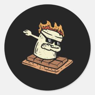 Pegatina Redonda Dabbing Smore Marshmallow Cute Dab Baile Camping C