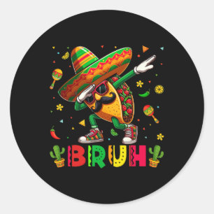 Pegatina Redonda Dabbing Taco Bruh Sombrero Feliz Cinco De Mayo Niñ