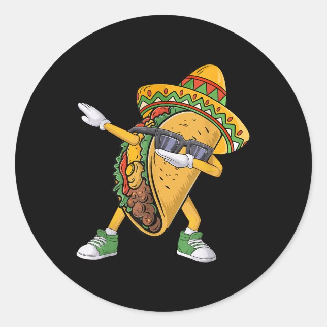 Pegatina Redonda Dabbing Taco Cinco De Mayo Funny Comida Mexicana D (Anverso)