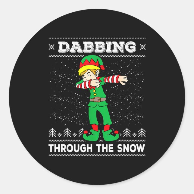 Pegatina Redonda Dabbing Through The Snow Elf Dab Ugly Christmas Sw (Anverso)