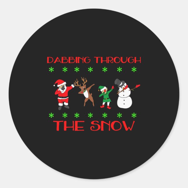 Pegatina Redonda Dabbing Through The Snow Funny Christmas Design  (Anverso)