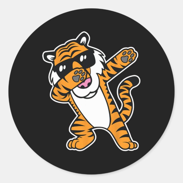 Pegatina Redonda Dabbing Tiger Funny Guay bailando la camiseta del  (Anverso)
