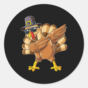 Pegatina Redonda Dabbing Turkey Feliz Día de Acción de Gracias Turq