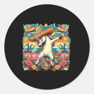 Pegatina Redonda Dabbing Unicorn Cinco De Mayo