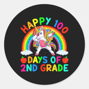 Pegatina Redonda Dabbing Unicorn Feliz 100° Día del Segundo Grado E
