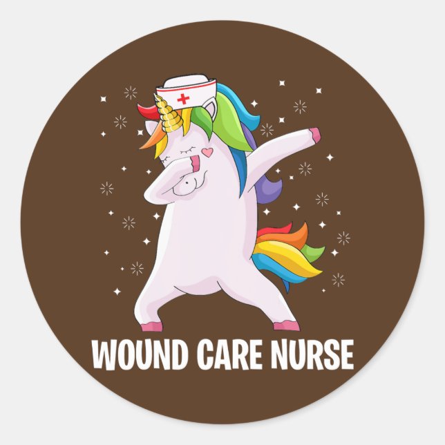 Pegatina Redonda Dabbing Unicorn Herida de enfermera (Anverso)