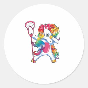 Pegatina Redonda Dabbing Unicorn Lacrosse Funny Lax Player T-Shirt
