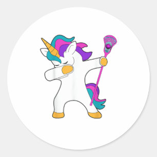 Pegatina Redonda Dabbing Unicorn Lacrosse LAX Shirt Funny Tee Gift