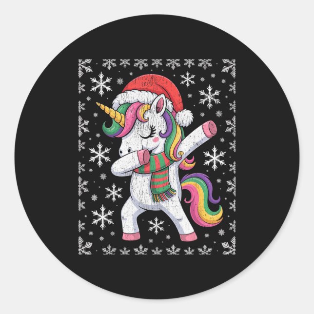 Pegatina Redonda Dabbing Unicorn Santa Hat Christmas Xmas Dab  (Anverso)