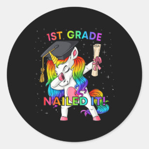 Pegatina Redonda Dabbing Unicornio 1er grado se nutre de Gir de Gra