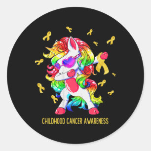 Pegatina Redonda Dabbing unicornio cinta de oro infantil consciente