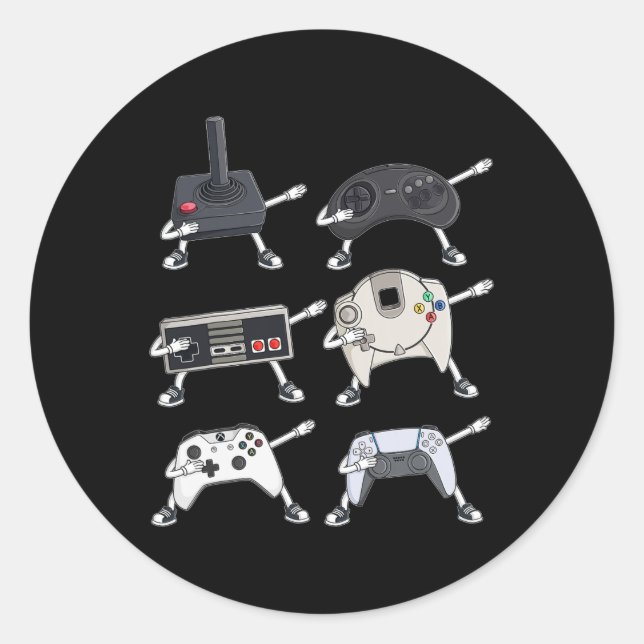 Pegatina Redonda Dabbing Video Gamer Controllers Divertido juego de (Anverso)