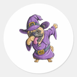 Pegatina Redonda Dabbing Witch Pug Cum Halloween Pugs Funny Dab