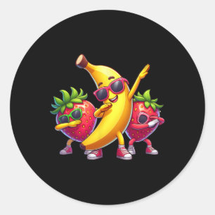 Pegatina Redonda Dabbing Yellow Banana and Strawberry Funny Fruth D