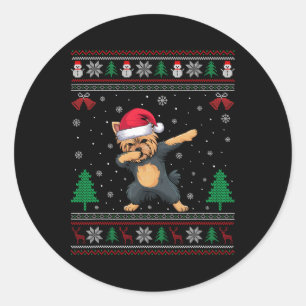 Pegatina Redonda Dabbing Yorkie Dog Santa Hat Niños Chicas Chris