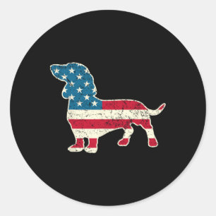 Pegatina Redonda Dachshund 4 De Julio La Bandera Estadounidense De 