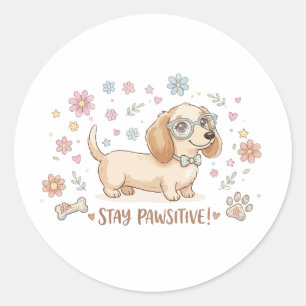 Pegatina Redonda Dachshund Adorable Mantén Positividad