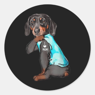 Pegatina Redonda Dachshund ama a mamá Tattoo Perros amantes