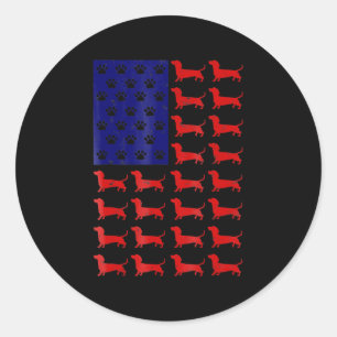 Pegatina Redonda Dachshund - Bandera Americana Cuta 4 De Julio