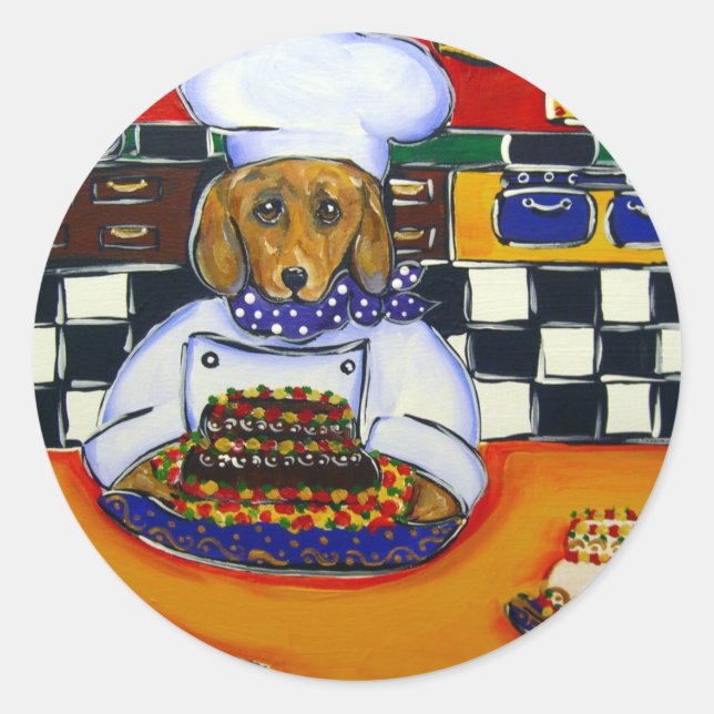 Pegatina Redonda Dachshund Chef (Anverso)