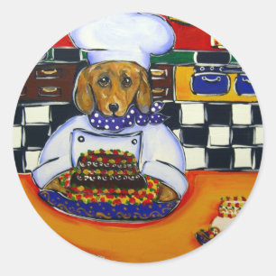 Pegatina Redonda Dachshund Chef