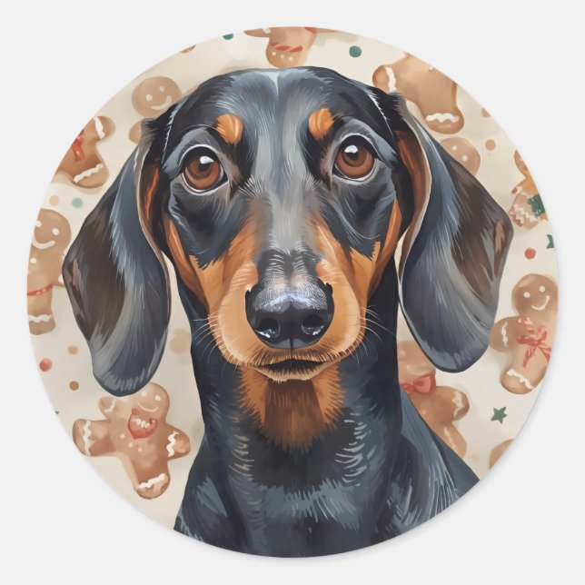 Pegatina Redonda Dachshund christmas (Anverso)