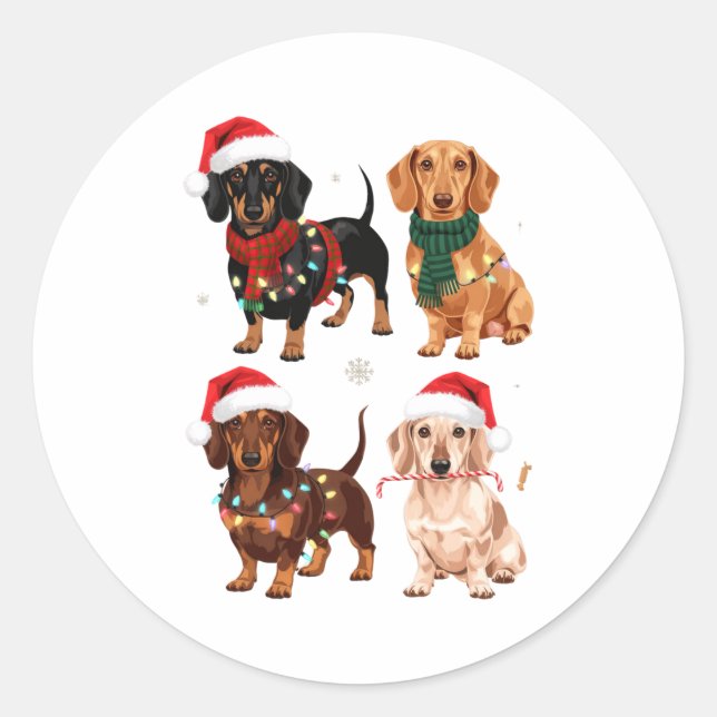 Pegatina Redonda Dachshund Christmas Dog Mom Lover Xmas Gift  (Anverso)