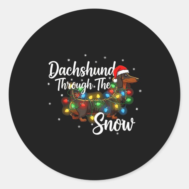 Pegatina Redonda Dachshund Christmas Pajamas Shirt Dachshund Throug (Anverso)