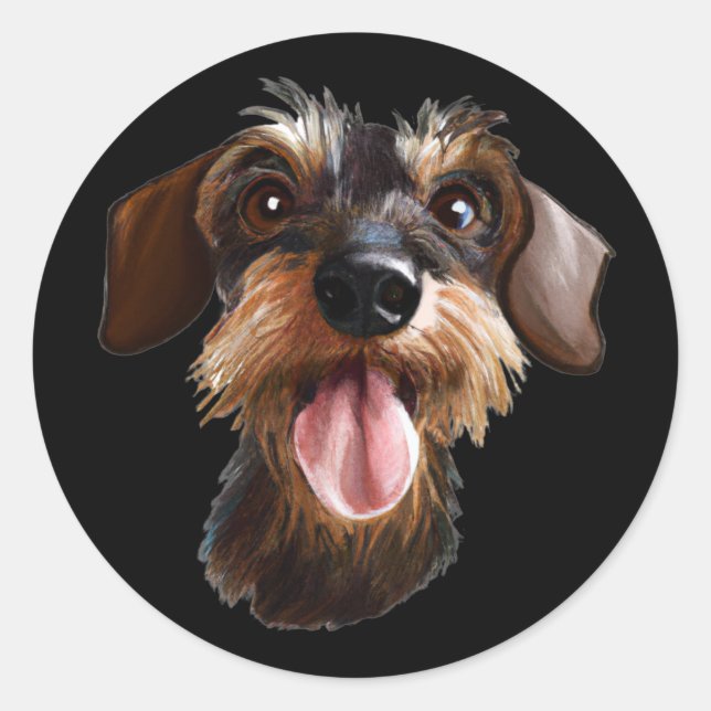 Pegatina Redonda Dachshund con cable (Anverso)