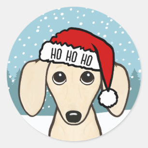 Pegatina Redonda Dachshund crema Santa Perrito Wiener personalizado