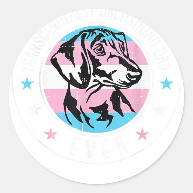 Pegatina Redonda Dachshund Dad LGBT-Q Transexual Orgullo Doxie Dog (Anverso)