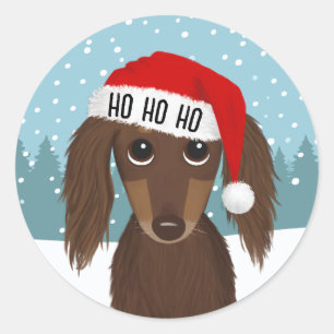 Pegatina Redonda Dachshund de chocolate Santa Perrito Wiener person