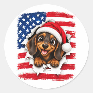 Pegatina Redonda Dachshund de Navidad americano