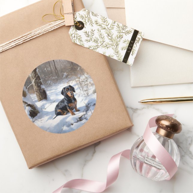 Pegatina Redonda Dachshund deja que nieve Navidades (Regalar)