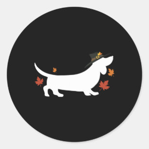Pegatina Redonda Dachshund Día de Acción de Gracias Peregrino Otoño