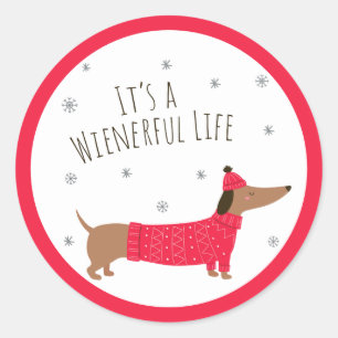 Pegatina Redonda Dachshund divertido de Navidad
