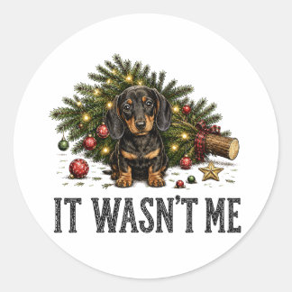 Pegatina Redonda Dachshund Divertido Navidad No Fui Yo