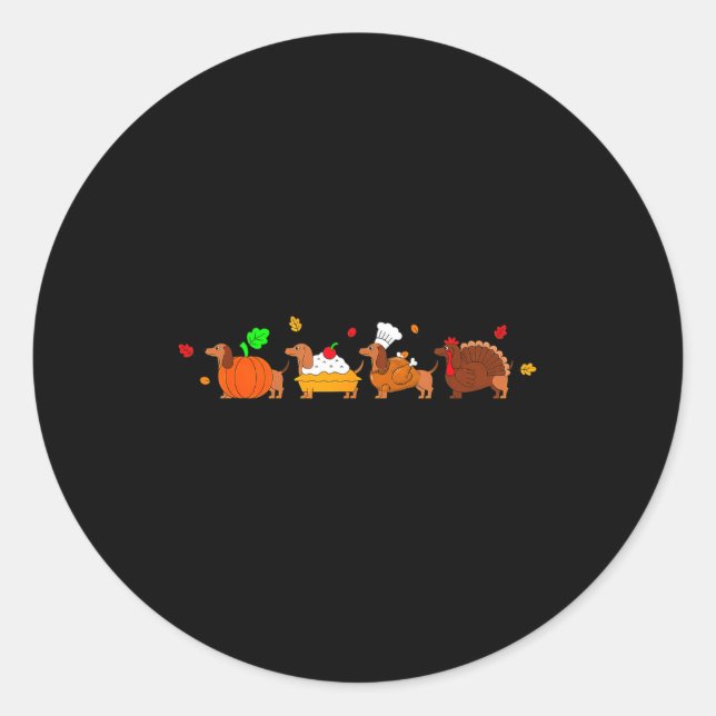 Pegatina Redonda Dachshund Dog Pumpkin E Turkey Thanksgiving  (Anverso)