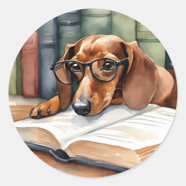 Pegatina Redonda Dachshund Dog Vintage (Anverso)