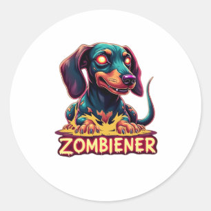 Pegatina Redonda Dachshund Doxie Wiener Sausage Zombie Dog Hallowee