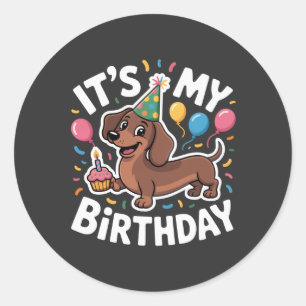 Pegatina Redonda Dachshund Es Mi Cumpleaños