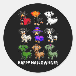 Pegatina Redonda Dachshund Feliz Halloweiner Diversión Halloween Pe