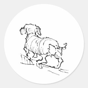 Pegatina Redonda Dachshund Feliz – Ilustración de Perro Salchicha