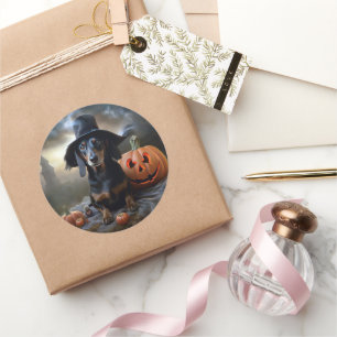 Pegatina Redonda Dachshund Halloween Scary