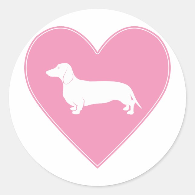 Pegatina Redonda Dachshund Heart Classic Pink (Anverso)