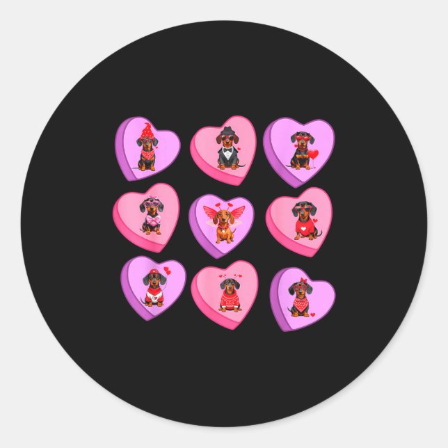 Pegatina Redonda Dachshund Hearts Candy Valentines Weiner Dog Pet L (Anverso)