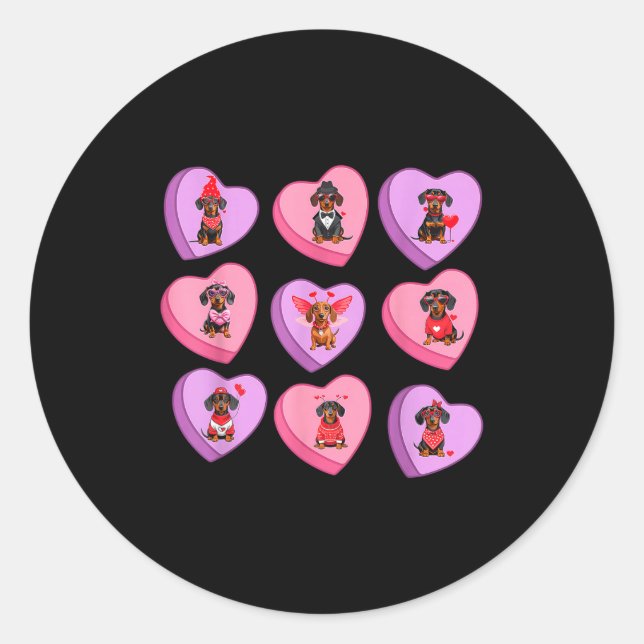 Pegatina Redonda Dachshund Hearts Candy Valentines Weiner Dog Pet L (Anverso)