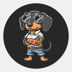 Pegatina Redonda Dachshund I Love Dad Funny Dog Tattoo
