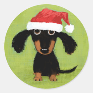Pegatina Redonda Dachshund lindo del navidad de Santa el   del