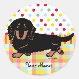 Pegatina Redonda Dachshund Long Haired Black and Tan